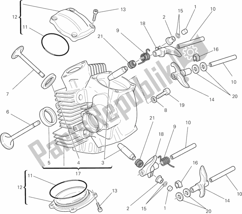 All parts for the Horizontal Cylinder Head of the Ducati Monster 696 ABS USA 2013